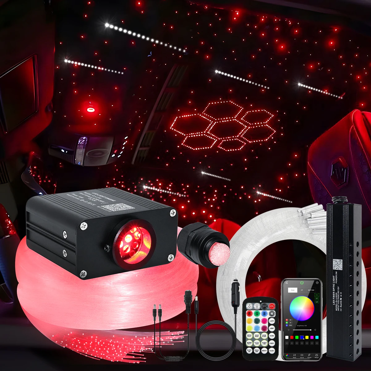 16W Flashing RGBW Car Star Fiber Optic light Star Ceiling Kit Light APP Car roof star meteor fiber optic lighting