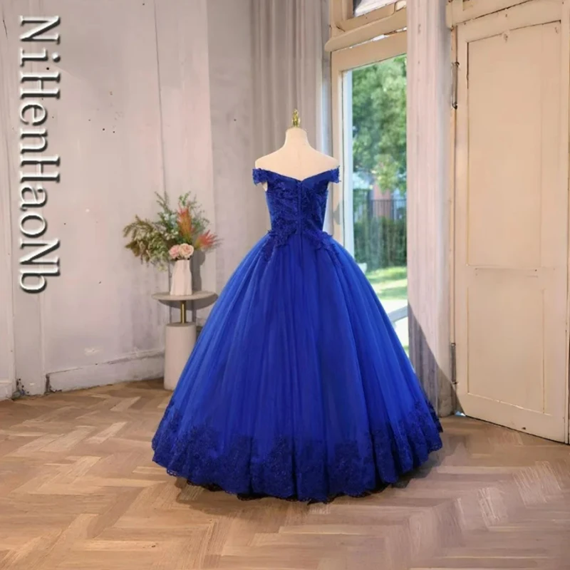 Новинка, тюлевые платья с открытыми плечами для Quinceanera, бальное платье в пол, милое кружевное цветочное оформление, блестящее платье