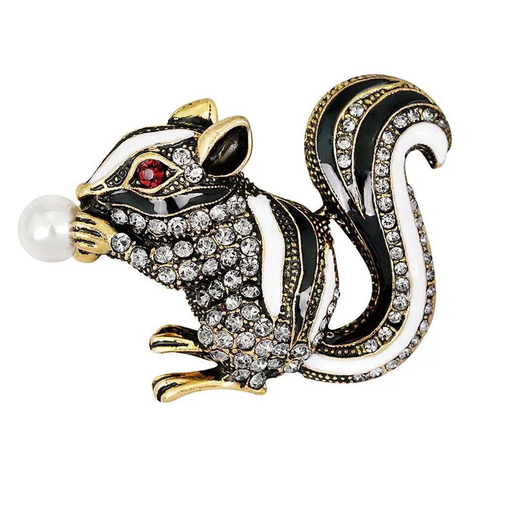 Squirrel Animal Brooch Ornaments Crystal Rhinestone Brooch Pin Decorative Jewelry Brooch for Gift or Collecting