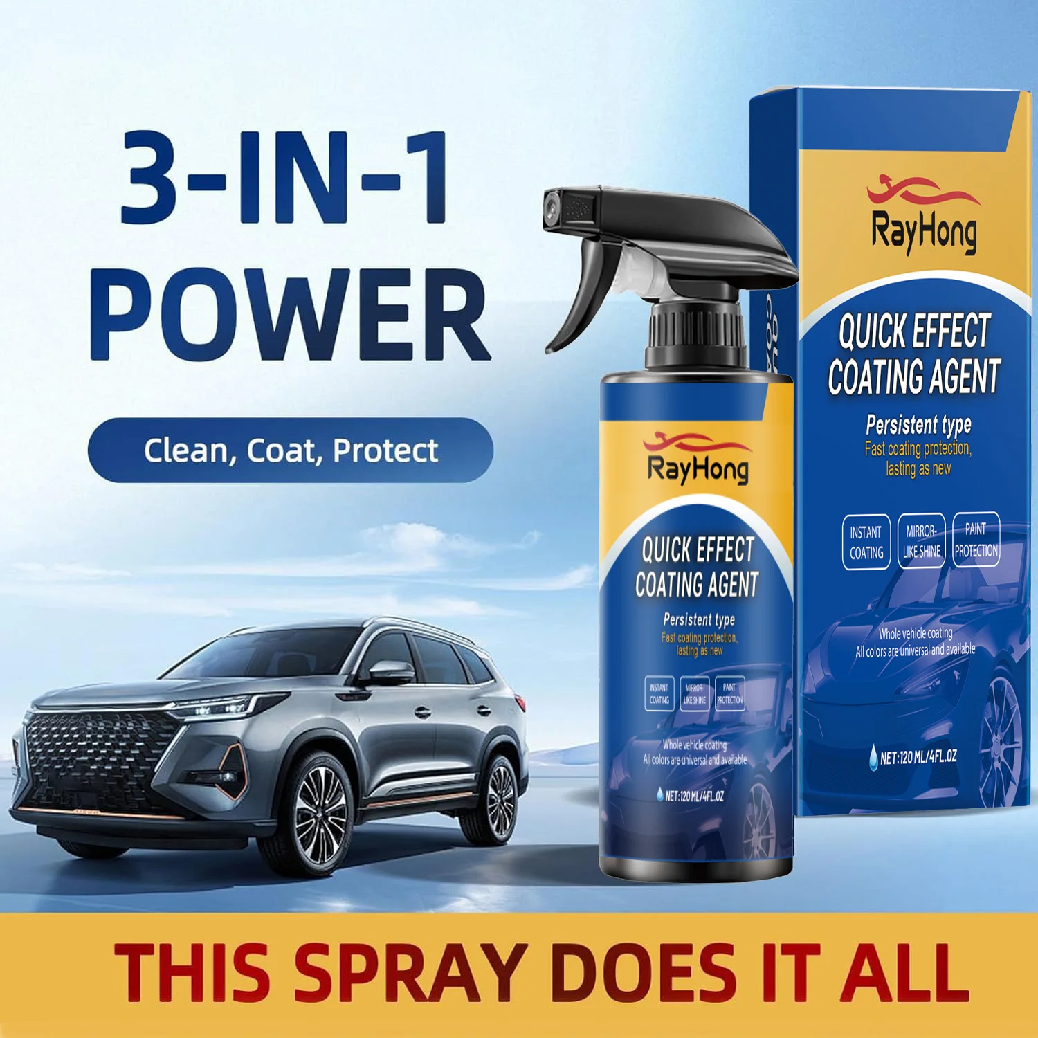 Auto-Keramik-Nano-Beschichtungsspray – Glänzende, wasserabweisende Lackbeschichtung, wasserdichte Nano-Kristall-Auto-Schnelltrocknungsbeschichtung, Polier- und Pflegeprodukt