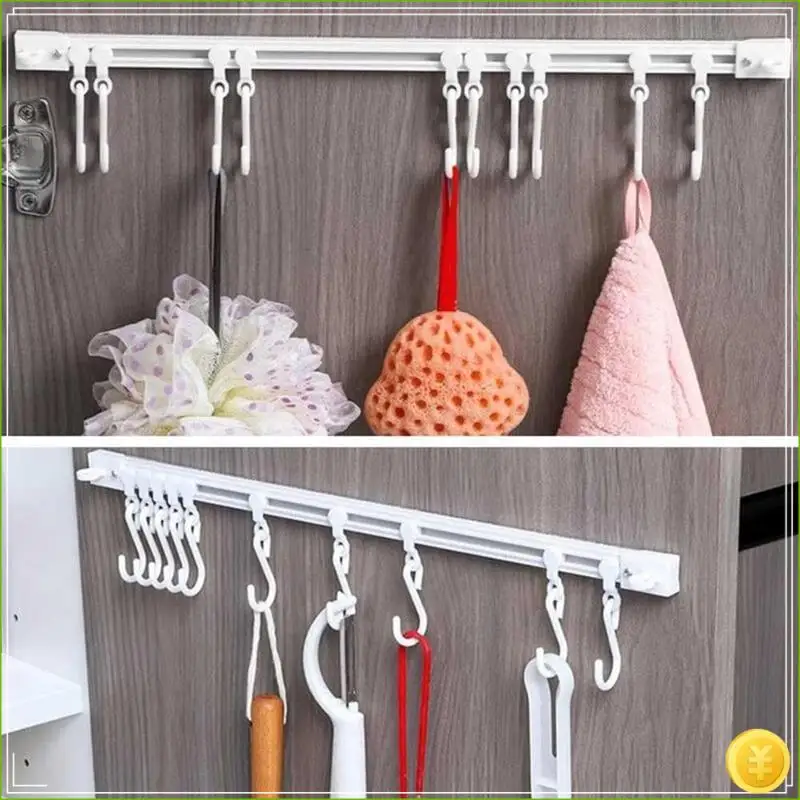 Multifunctional Slide Rail Hook, Adhesive Wall Hooks Rack, Space Saving Utensil Rack No Drilling Wall Mount Accessory