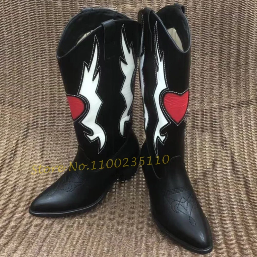 Heart Shaped Embroidered Rider Boots Women Vintage Sweet Pointy Toe Totem Shoes 2022 Female Autumn Fashion Chunky Heels Boots