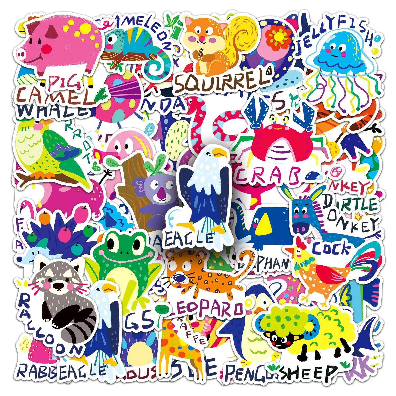 

50Pcs Cartoon Animal Series Graffiti Stickers Suitable for Laptop Helmets Desktop Decoration DIY Stickers Toys Wholesale