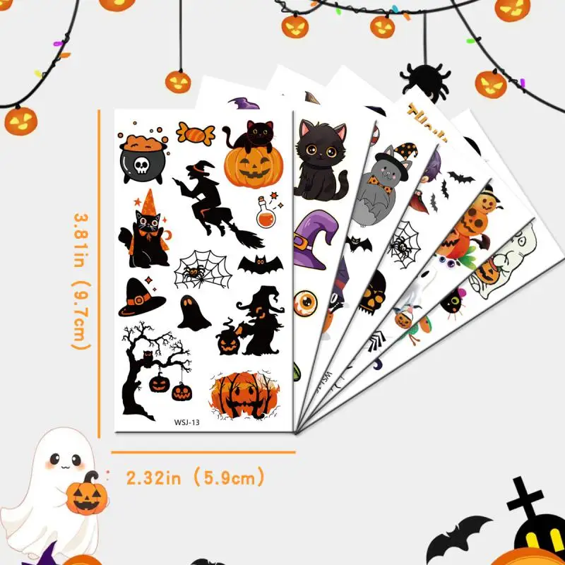 30Pcs/set New Halloween Pumpkin Temporary Tattoo Stickers Bat Ghost Horror Tattoos Stickers Waterproof Funny For Party Gift