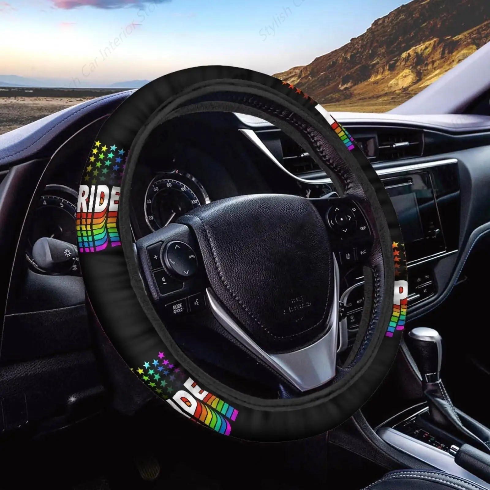 15 Inch Colorful Pride Flag Car Steering Wheel Cover Breathable Anti Slip Neoprene Cover，LGBT Flag Rainbow Flag Car Accessory