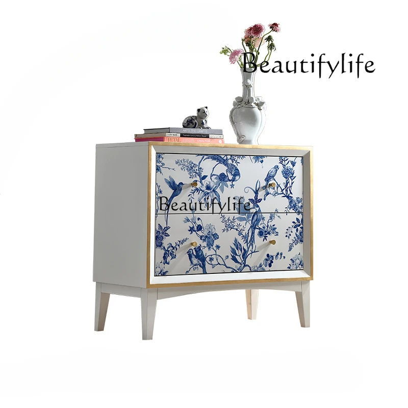 

Blue and white porcelain white solid wood multi-purpose entrance cabinet storage storage decorative cabinet small bucket cabinet