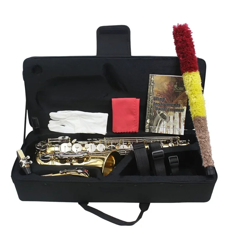 Alto saxophone E flat brass tube body engraving white shell button gold silver key saxophone