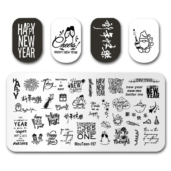 Nail Stamp MouTeen198 Happy Hour Coffee Letter Art Nail Stamping Plates Manicure Set For Nail Art Stamper