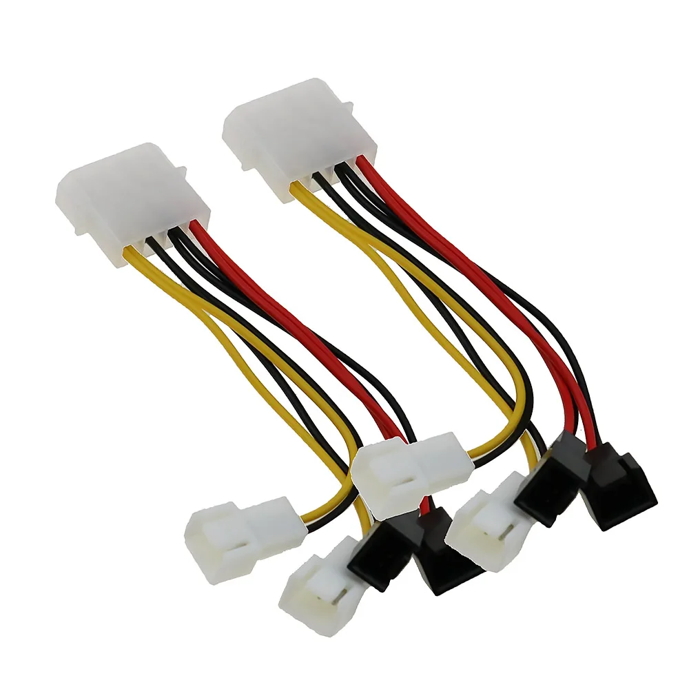 2pc 4-Pin Molex To 3-Pin Fan Power Cable Adapter Connector 12V Computer Cooling Fan Cables For CPU PC Case Fan