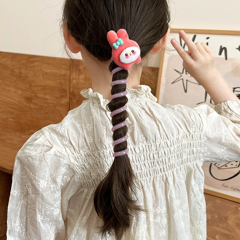 Cartoon Sanrio Telephone Wire Hair Ties Women Girls Cute Plush Hair Bands Spiral Coil Rubber Bands Ponytails Hair Accessories