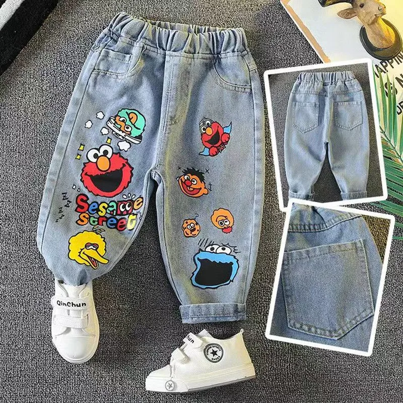 Children\'s 2023 New Pants For Boys And Girls Little Kids Cute Print Four Seasons Jeans Kids Girl Trousers Jeans