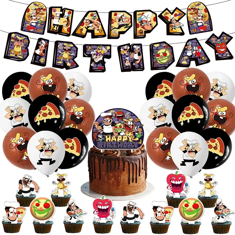 Cartoon Pizza Tower Theme DIY Balloons Party Supplies Birthday Banner Latex Balloon Decoration Cake Supplies Kid Toys gift