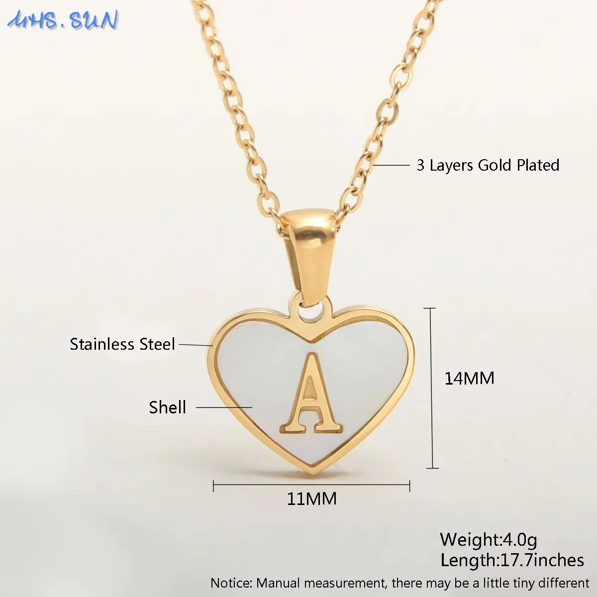 MHS.SUN Stainless Steel Heart Initial Necklace for Women Girls Gold Plated A-Z 26 Letter Pendant Choker Jewelry Birthday Gifts