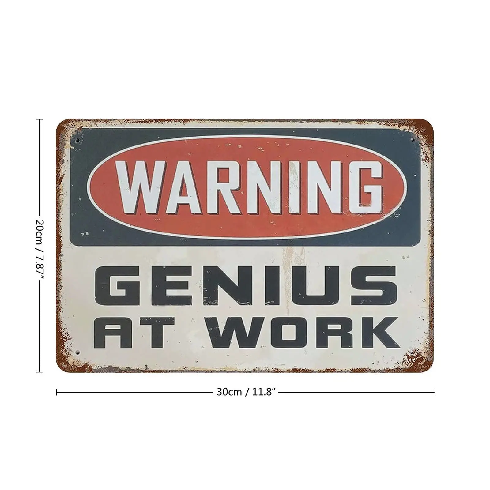 Larkverk Funny Warning Genius at Work Funny School Office Bar Sign Man Cave Retro Tin Sign Vintage Metal Sign for Home Bar Offic