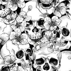 45cm Width Halloween Peel and Stick Wallpaper Sugar Skull Floral for Bedroom Black/White Removable Accent Wall Decorations