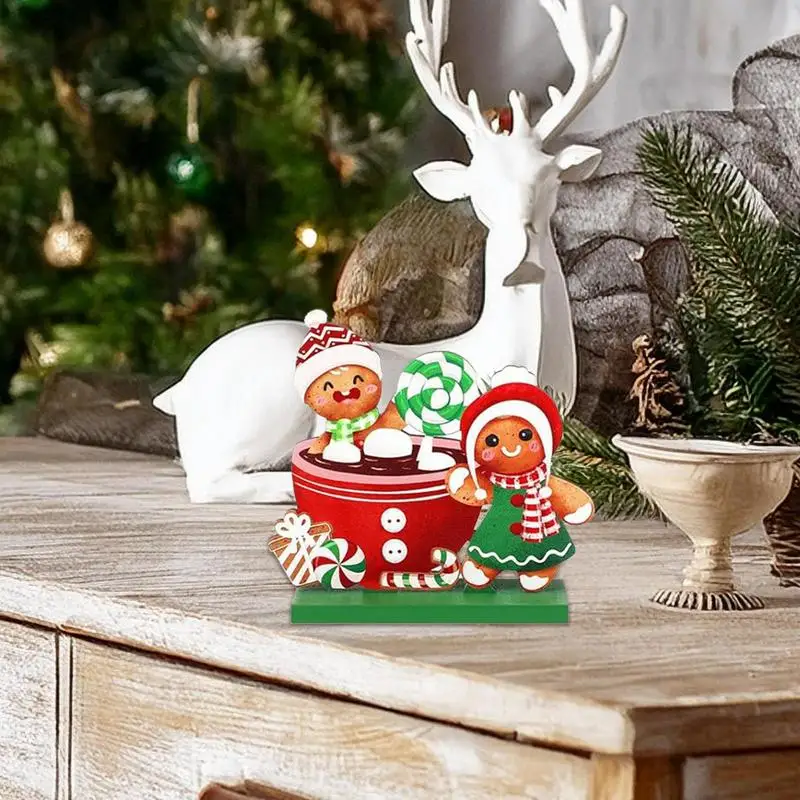 Christmas Wooden Table Decorations Merry Christmas Tiered Tray Decor Gingerbreadman Art Craft Decorative Sign For Home Mantle