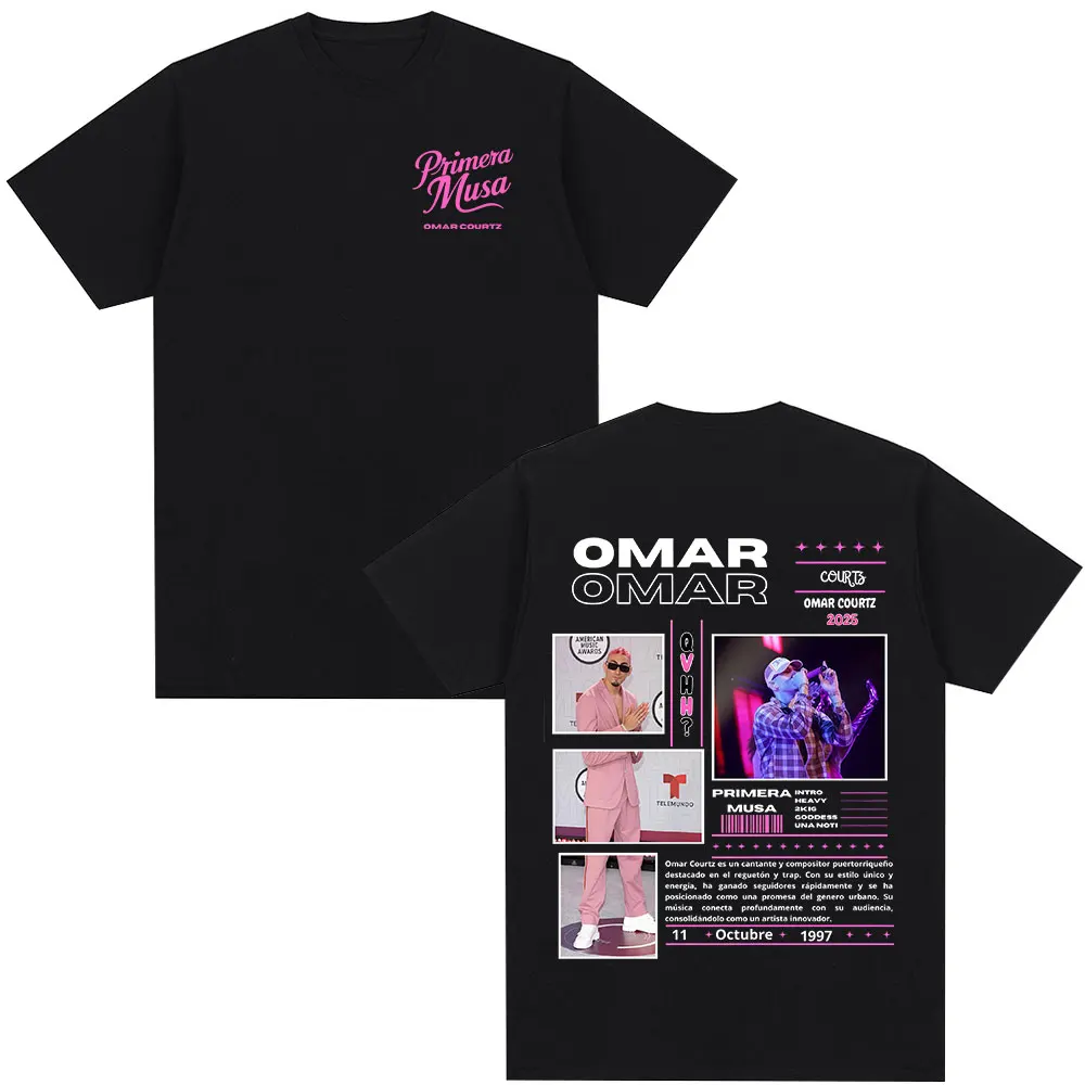 Omar Courtz Primera Musa Tour T-Shirt Vintage Washed Oversized Streetwear Herren Damen Sommer Kurzarm Hip Hop Grafik-T-Shirt – Detail 2