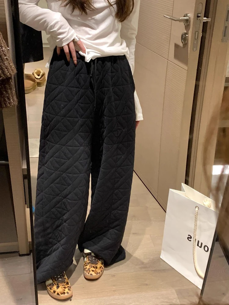 Winter Dikke Argyle Wijde Pijpen Broek Vrouwen Y2K Hoge Taille Streetwear Losse Casual Broek Vrouwelijke Warme Alle Match Rechte Broek