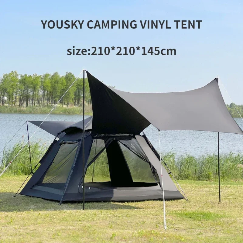 

3-4 People Black Rubber Tent Outdoor Dining and Camping Equipment Automatically Unfolding Tent Thickened Sun and Rain Protection