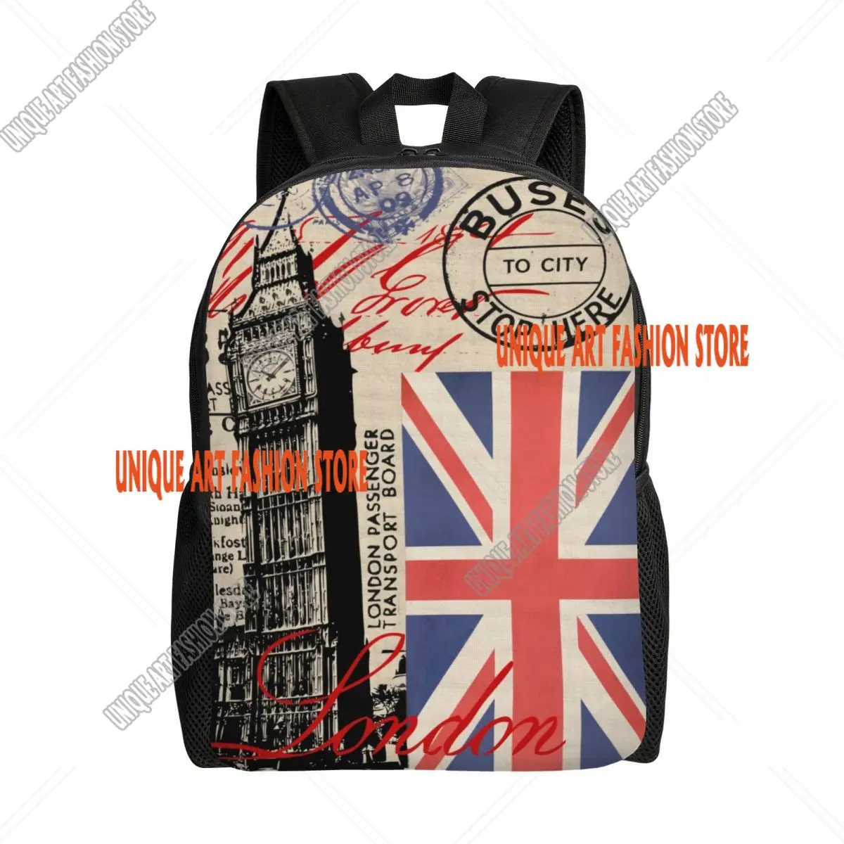 Mochila Retro Vintage con estampado 3D de Londres para niños y niñas, bolsas de viaje escolares con bandera británica del Reino Unido, mochila para hombres para computadora portátil de 15 pulgadas