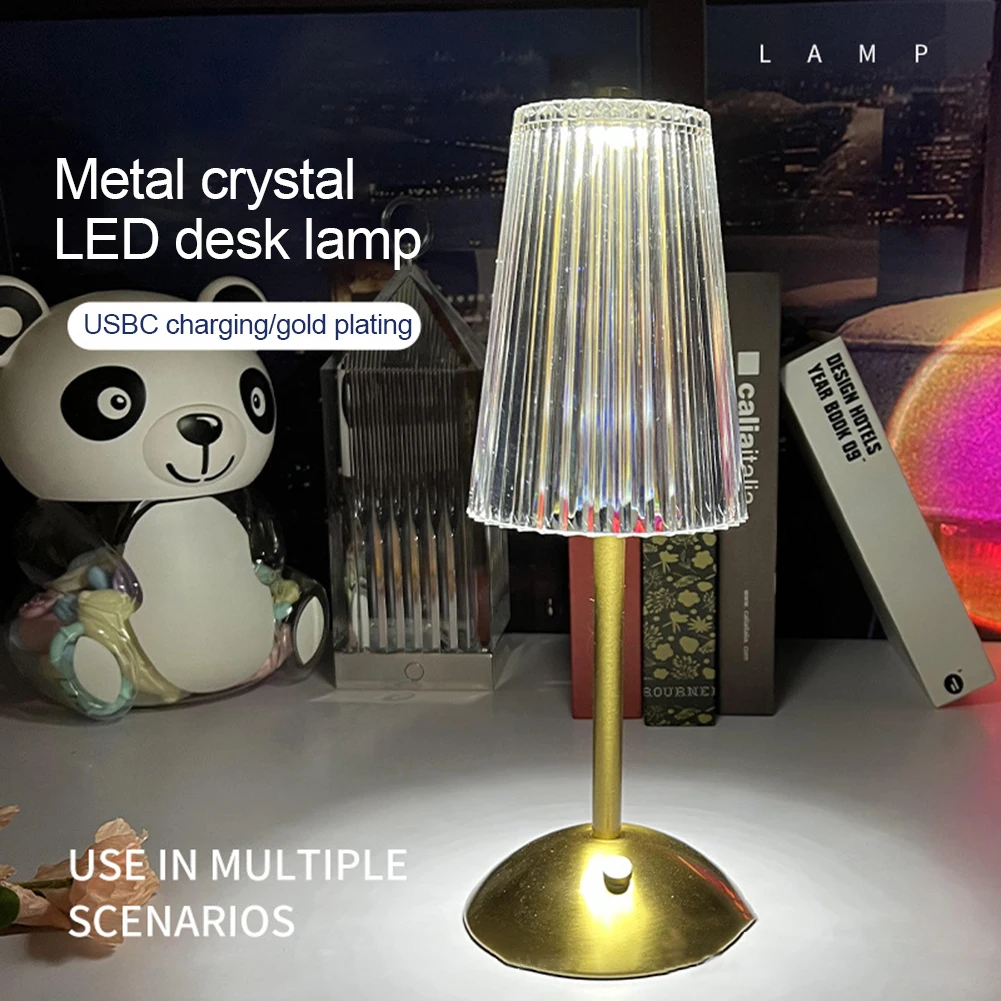 Crystal Table Lamp 3 Color Touch Control Lamp Portable Crystal Beside Lamps Rechargeable Night Light for Bedroom Living Room