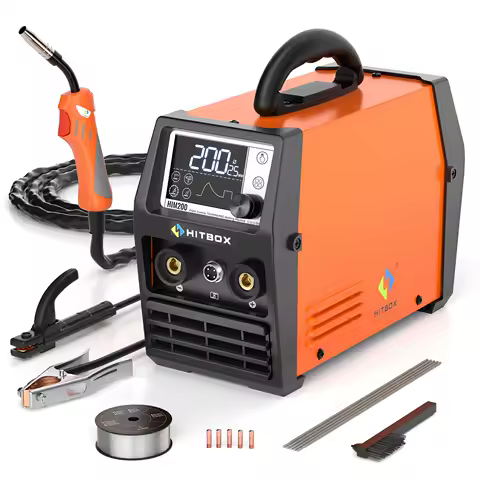 HITBOX HIM200 Multi-Process Welder 220V ISO17637 Certified TIG Lift/MMA/MIG Gas-Gasless 3in1 Euro Torch Connector Energy Saving