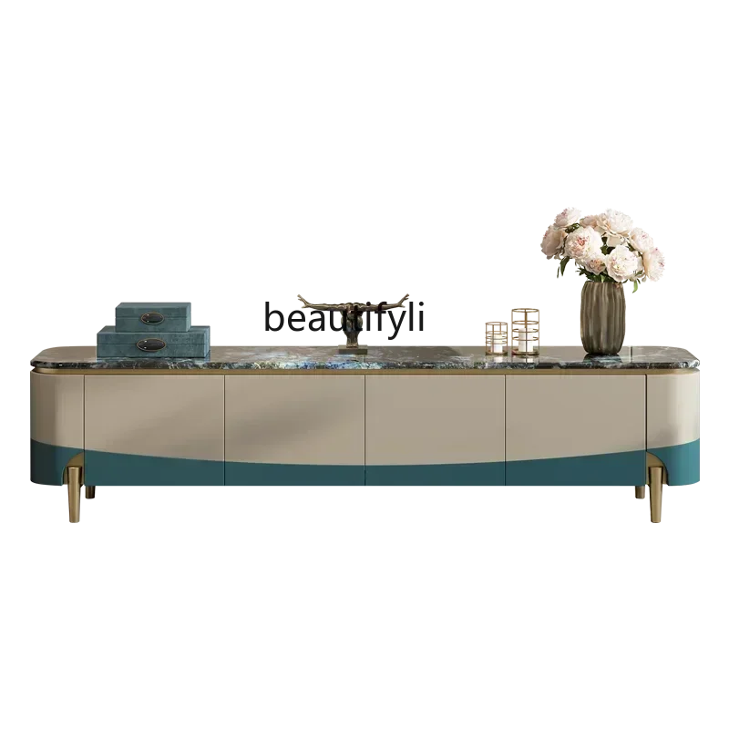 

Light luxury TV cabinet Small apartment marble furniture Modern fashion Italian high-end floor cabinet combination