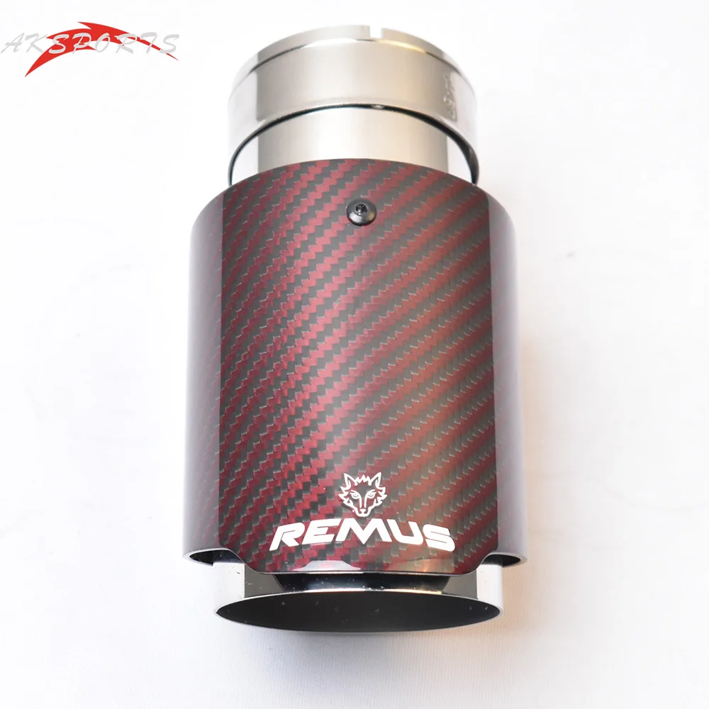 1PC Car Modification Glossy Twill Red Carbon Straight Tail End Pipe  Stainless Steel Exhaust Tip