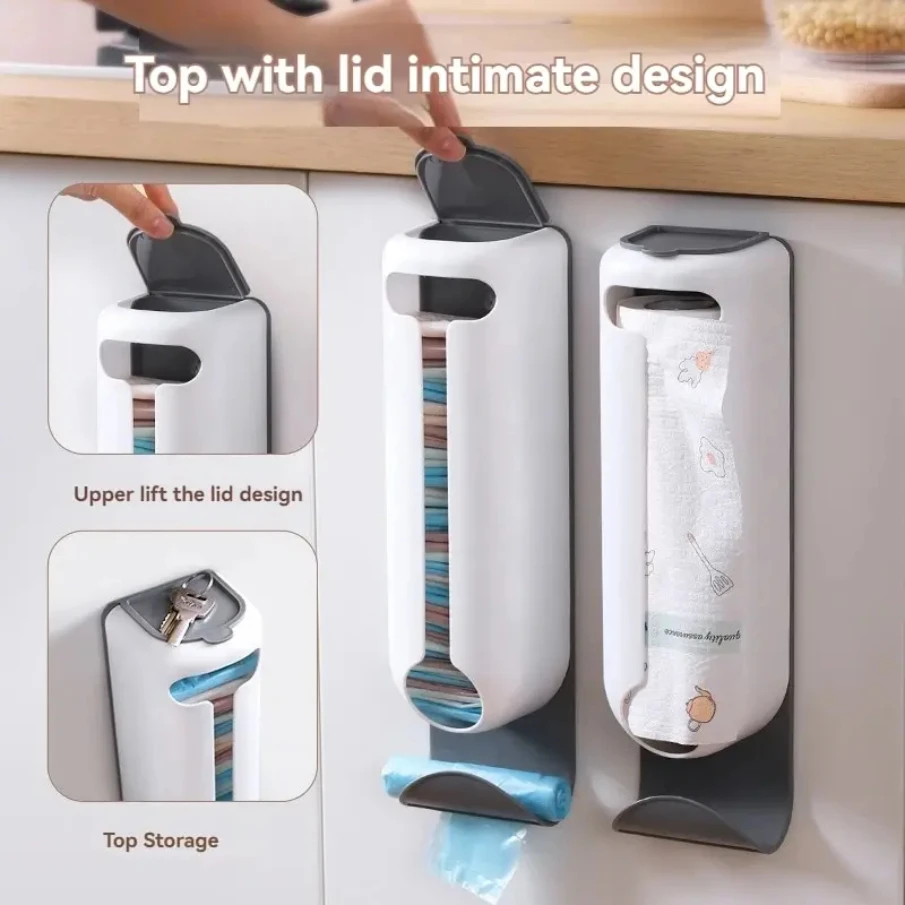 Innovative Wall Mounted Plastic Bag Dispenser Organizer for Kitchen and Home - Easy Access, Neat Organization and Space-saving