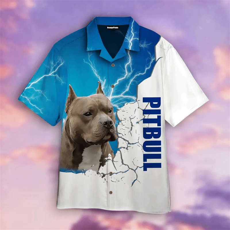 Summer Sale Hawaiian Shirt For Men 3d Pitbull Dog Animel  Men's Shirt Beach Oversized Funny Men's Clothing Fashion Short Sleeve