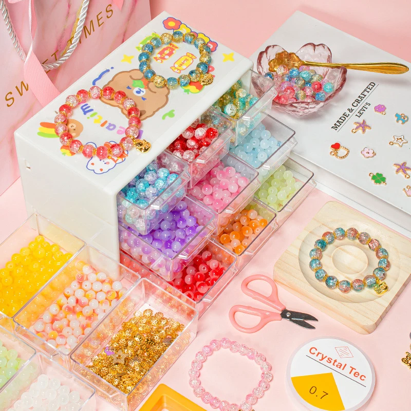 200pcs DIY Handmade Beaded Children's Toy Creative Loose Spacer Beads Crafts Making Bracelet Necklace Jewelry Kit Girl Toy Gift