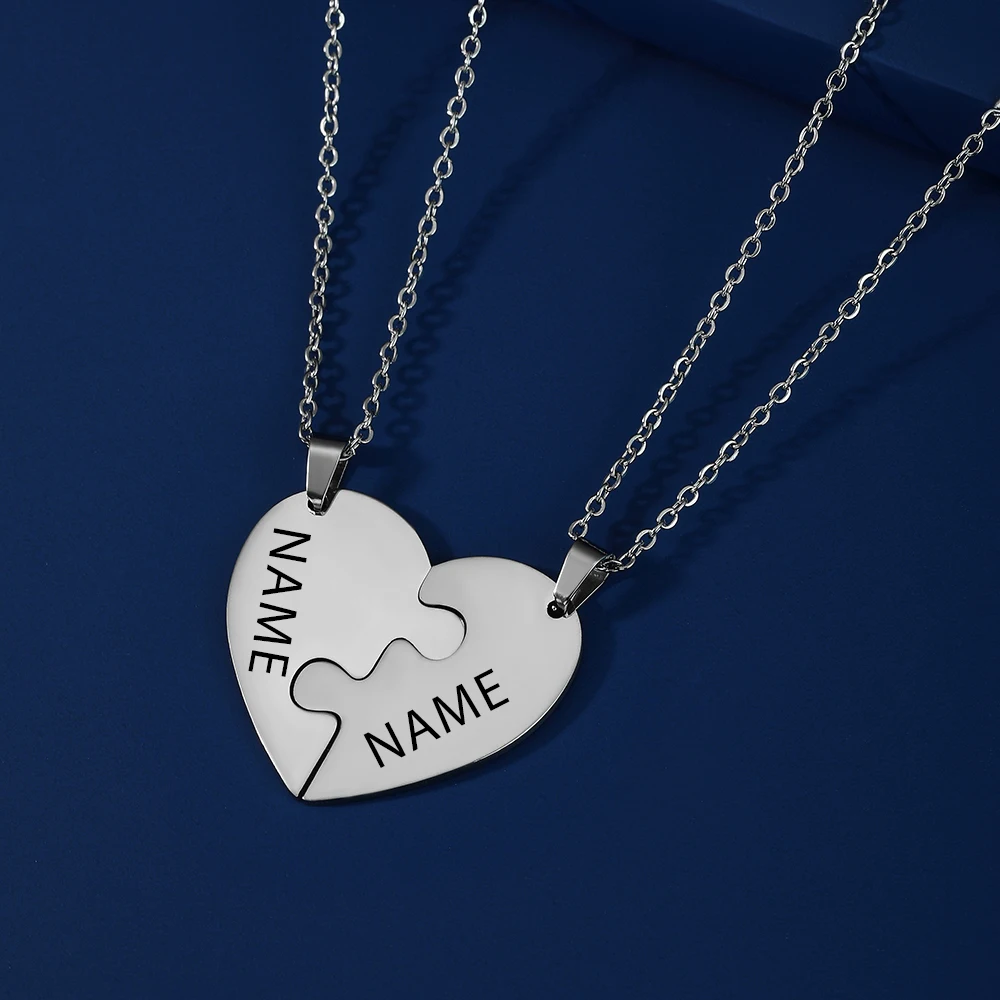 Heart Custom Necklace Name Personalized Chain Puzzle Family Child Kid Gift For Women Men Couple Mother Stainless Steel Jewelry