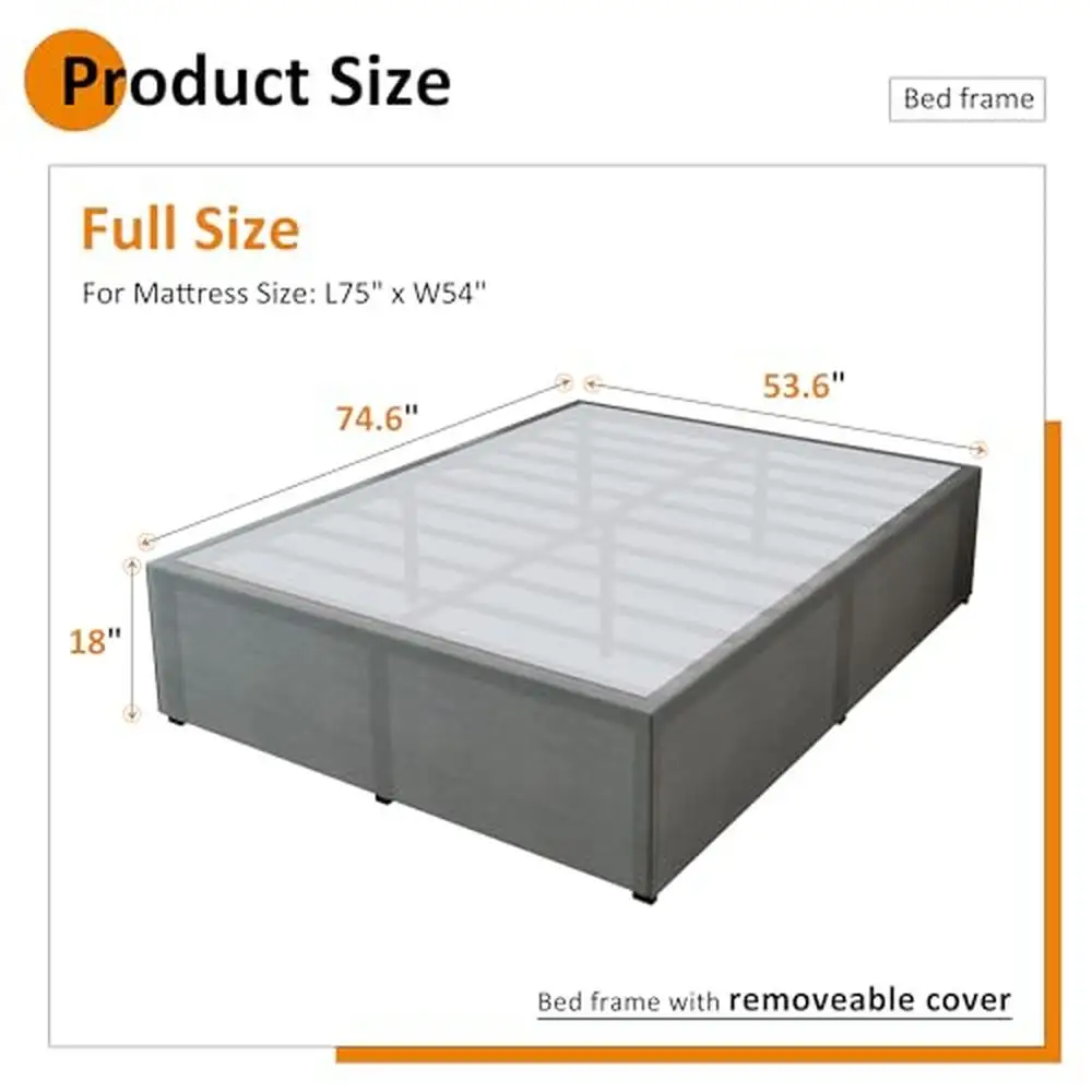 Full Size Metal Bed Frame with Bed Skirt No Box Spring Needed Under Bed Storage Easy Assembly 74.6"L x 53.6"W x 18"H Supports