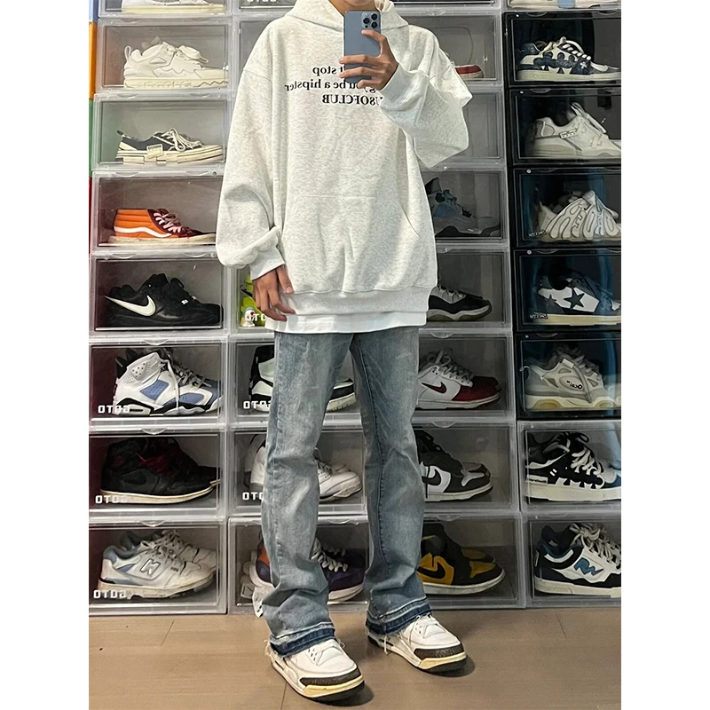 

Light Blue Men's Jeans 2023 New Trendy Brand High Street American Sle Straight Leg Pants Vibe Wind Long Pants Polyester Fiber