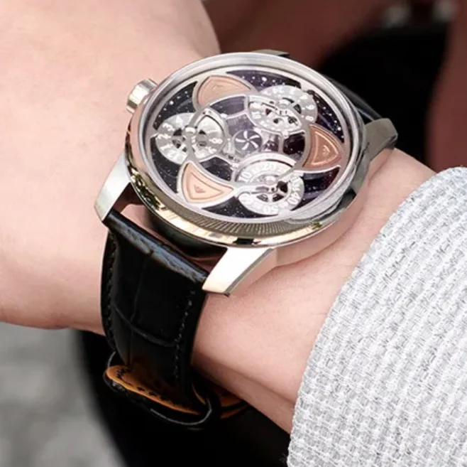 

OBLVLO Мужские автоматические часы 42 мм Механические наручные часы Светящиеся 50 м Водонепроницаемые сапфировые вращающиеся 3 маленьких циферблата и большая стрелка