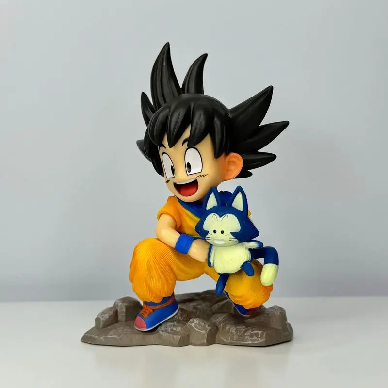 15cm Dragon Ball Childhood Little Goku Hugs Puer Ya Mu Tea Little Follower Figures Statue Pvc Model Statue Collection Toys Gift