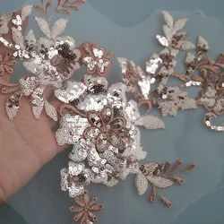 Fashion 37*24cm embroidery beaded applique sewing Sequins lace fabric accessories for wedding dress bridesmaid DIY decorations