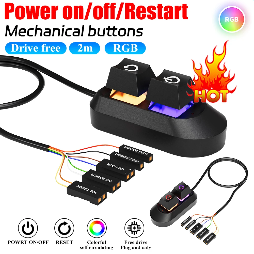 2M Desktop Computer Power Button External Power Switch Power Supply Button Restart Button Motherboard Switch On Off for PC Case