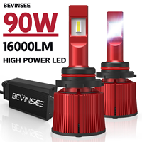 BEVINSEE 2Pcs 9012 HIR2 LED Headlight Bulb Super Bright CANBUS 15000LM 90W Turbo 9012 LED Car Headlamp DRL Plug and Play 12V