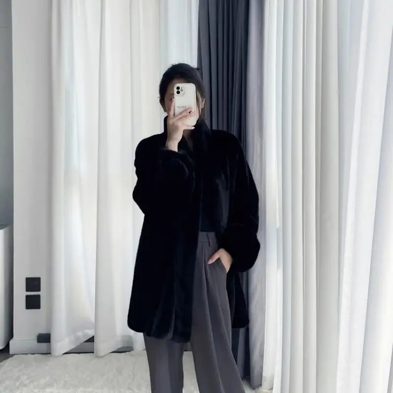 2027 New High-Quality Fur Jacket Stand Collar Imitation Mink Velvet Coat Women Winter Mao Mao Outwear Female Long Thick Overcoat