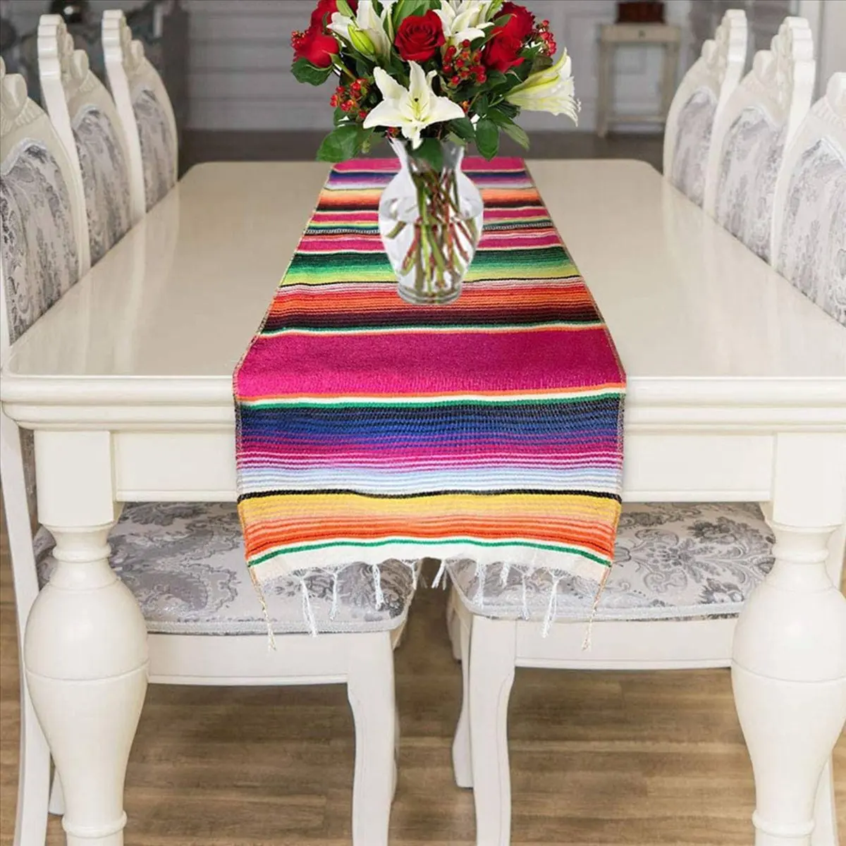 

Okay 4Pcs Mexican Table Runner 14 X 108 Inch for Mexican Party Wedding Decorations Outdoor Picnics Dining Table