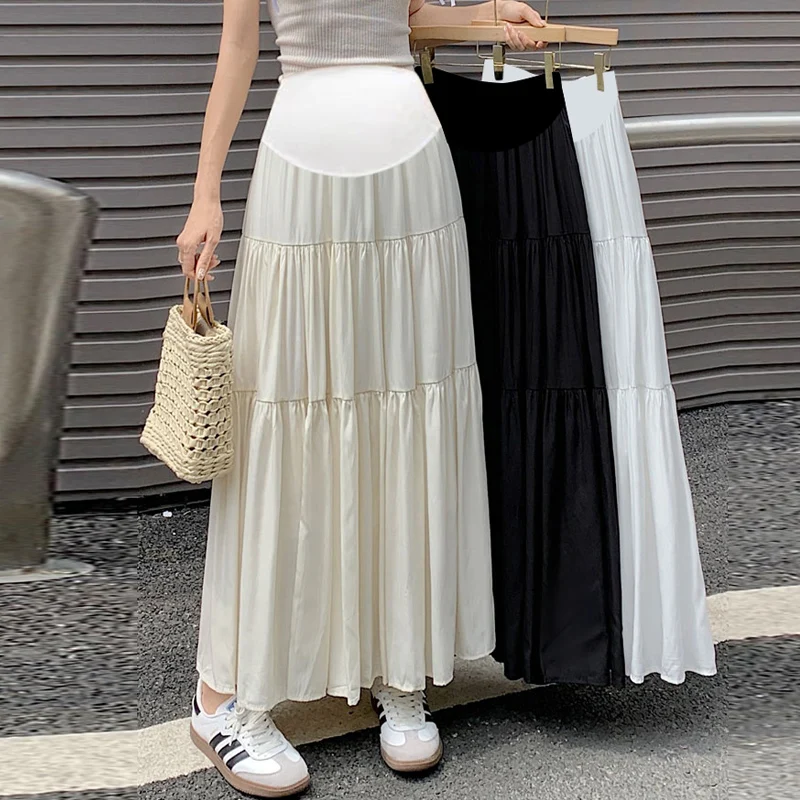 Pregnant Woman Skirts for Summer Long Loose Design High Waist Patchwork Maternity Ball Gown Skirt Tall Pregnancy Pleated Skirts