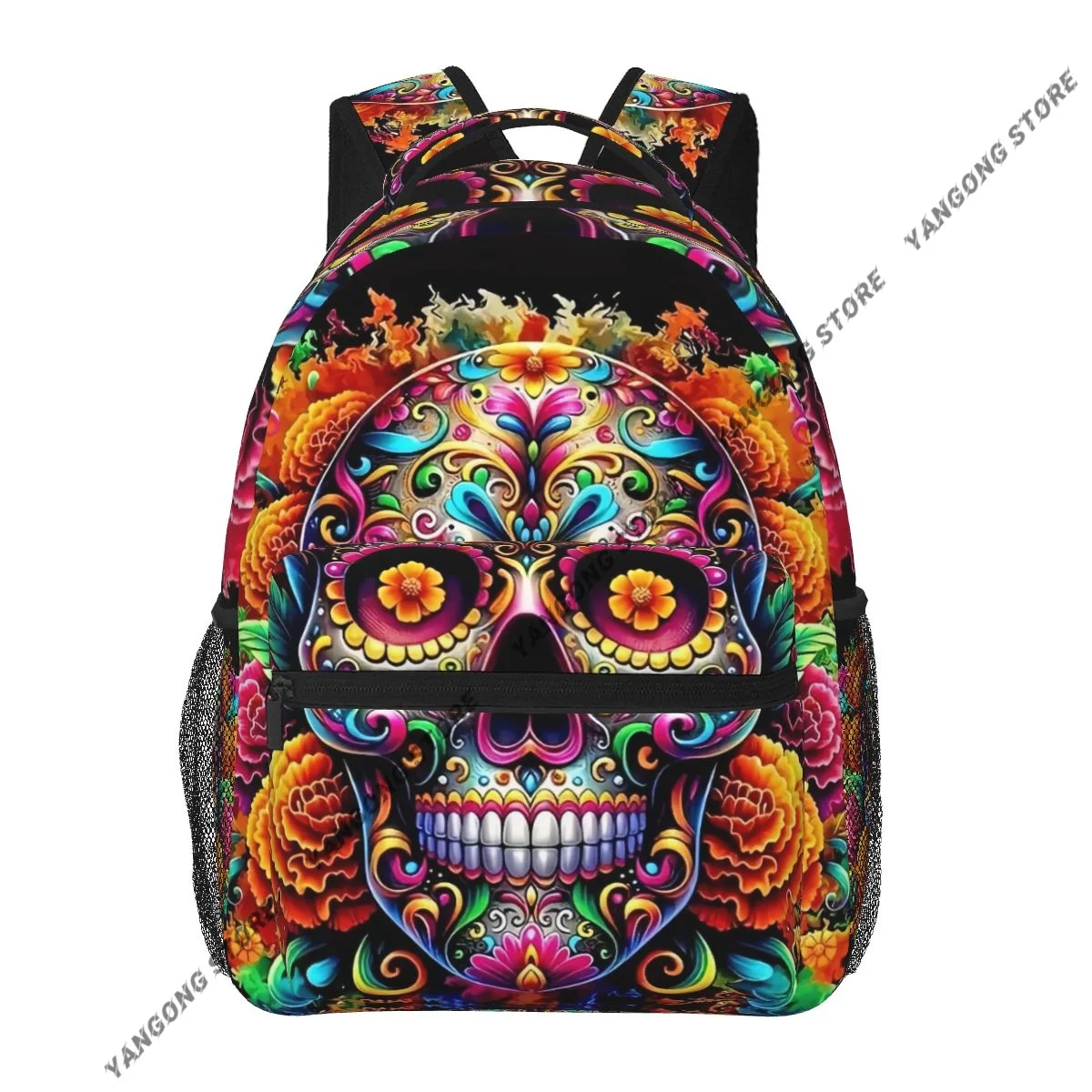 Stained Glass Sugar Skull Backpack School Bags Casual for Teenager Girls Shoulder Bag Travel Bags