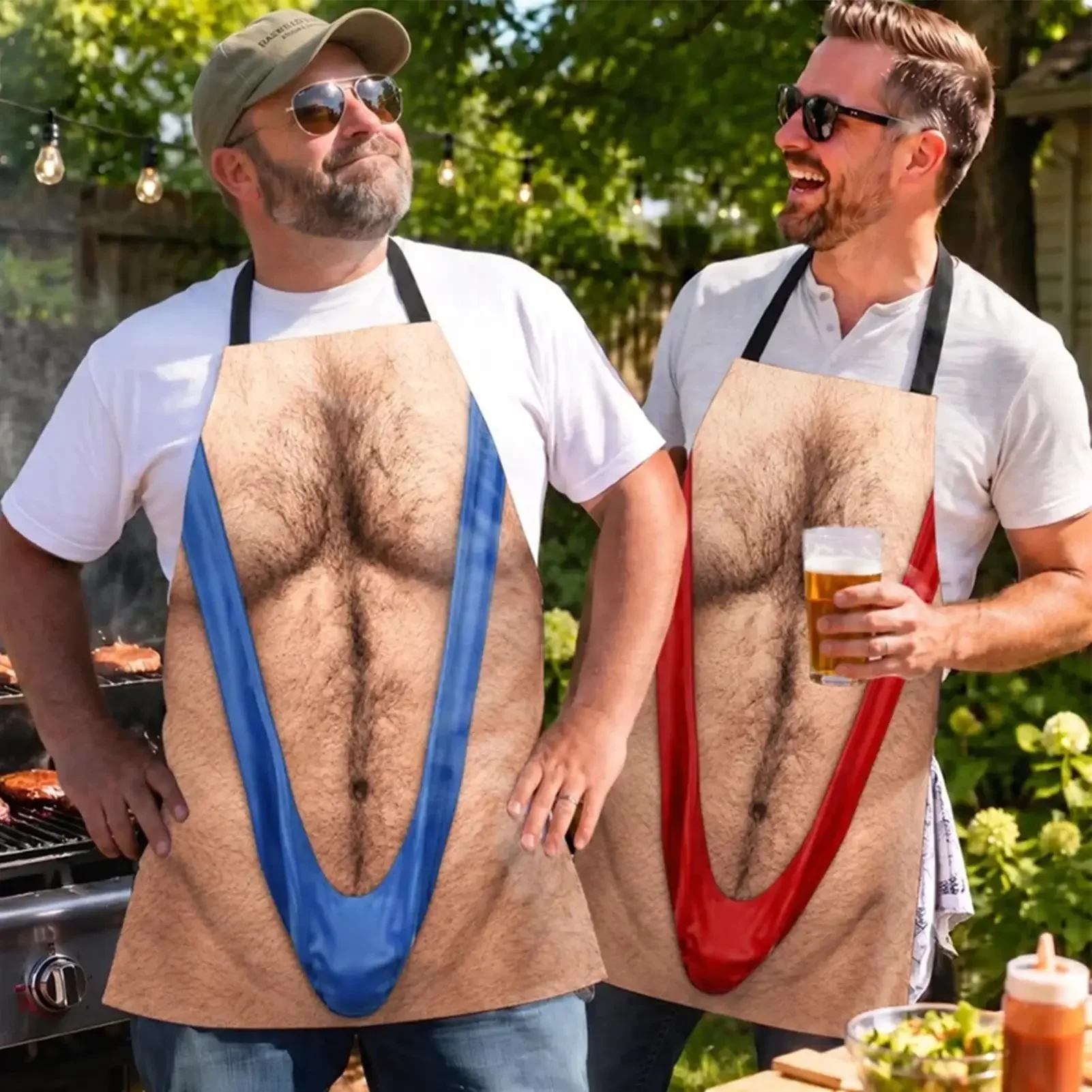 Funny Hairy Chef Grilling Apron for Men, Prank BBQ Barbecue Costume Novelty Dad Apron for Kitchen Party, Father's Day Gift
