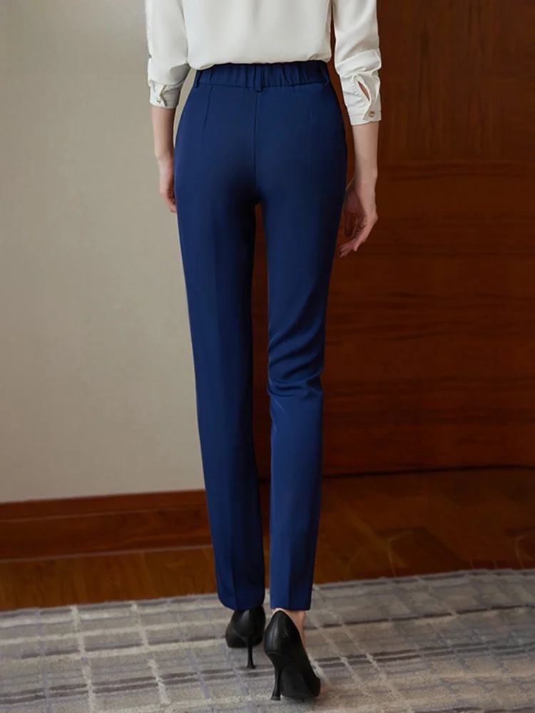 Elegant Royal Blue Suit Pants for Women High Waist Straight Leg Workwear Bank Uniform Autumn Winter Professional Long Trousers view 2