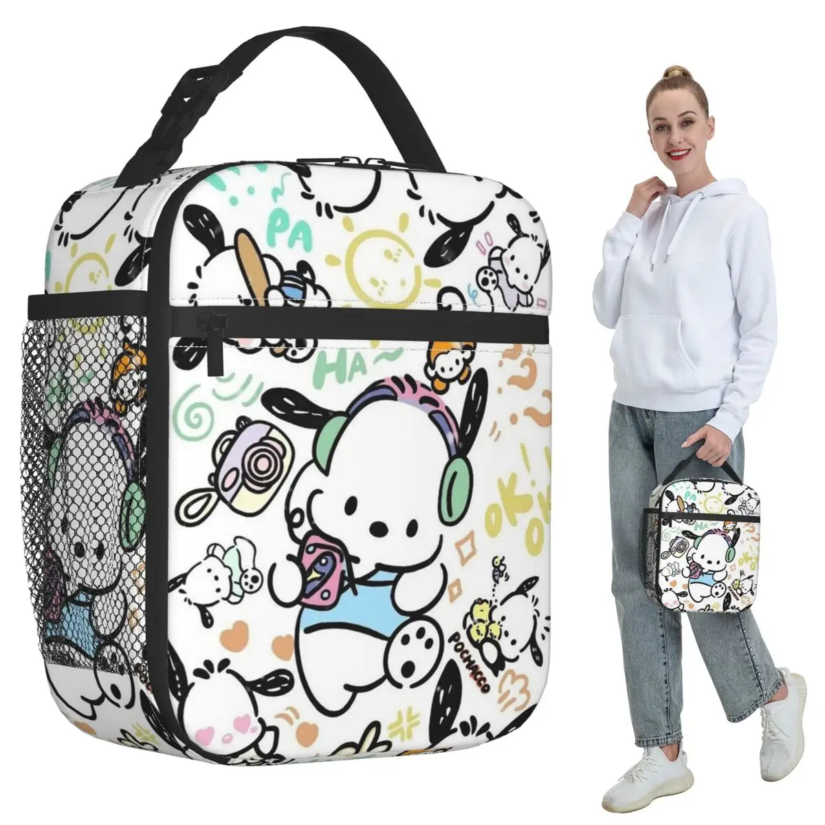 

Изолированная сумка для обеда Pochacco для детей, школьный холодильник, термосумка для еды, портативный контейнер для ланч-боксов