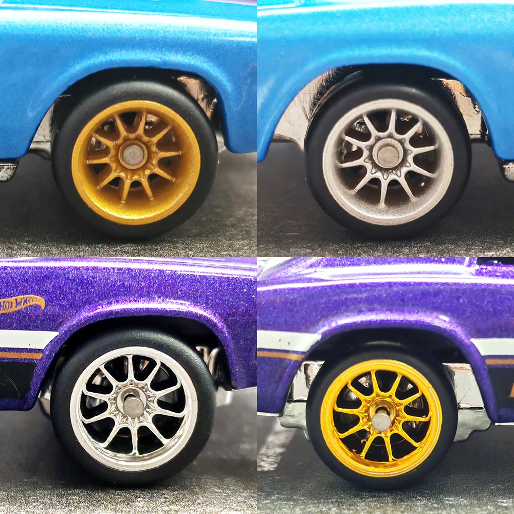 عجلات 1/64 مع إطارات مطاطية ثابتة عشرة تكلم لنموذج لعبة سيارات Diecast أجزاء مجددة للعجلات الساخنة (5 مجموعات لـ 5 سيارات)