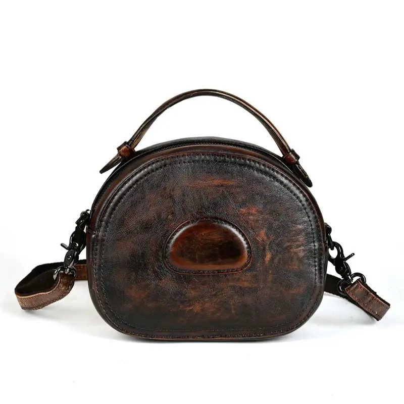 

2026 Новые винтажные круглые женские сумки, европейские дизайнерские сумки на плечо из коровьей кожи, женская роскошная сумка через плечо