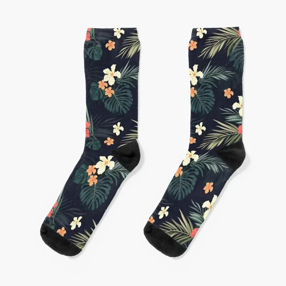 Dark tropical flowers Socks winter gifts Crossfit Socks For Men Women's