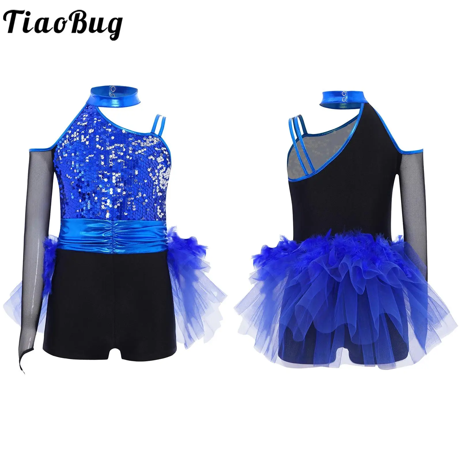 

Girls Jazz Ballet Dance Mesh Skirted Leotard Rhythmic Gymnastics Jersey Sequins Figure Skating Tutu Unitards Performance Costume